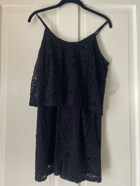 Mossimo Supply Co. Navy Lace Romper with Layered Overlay